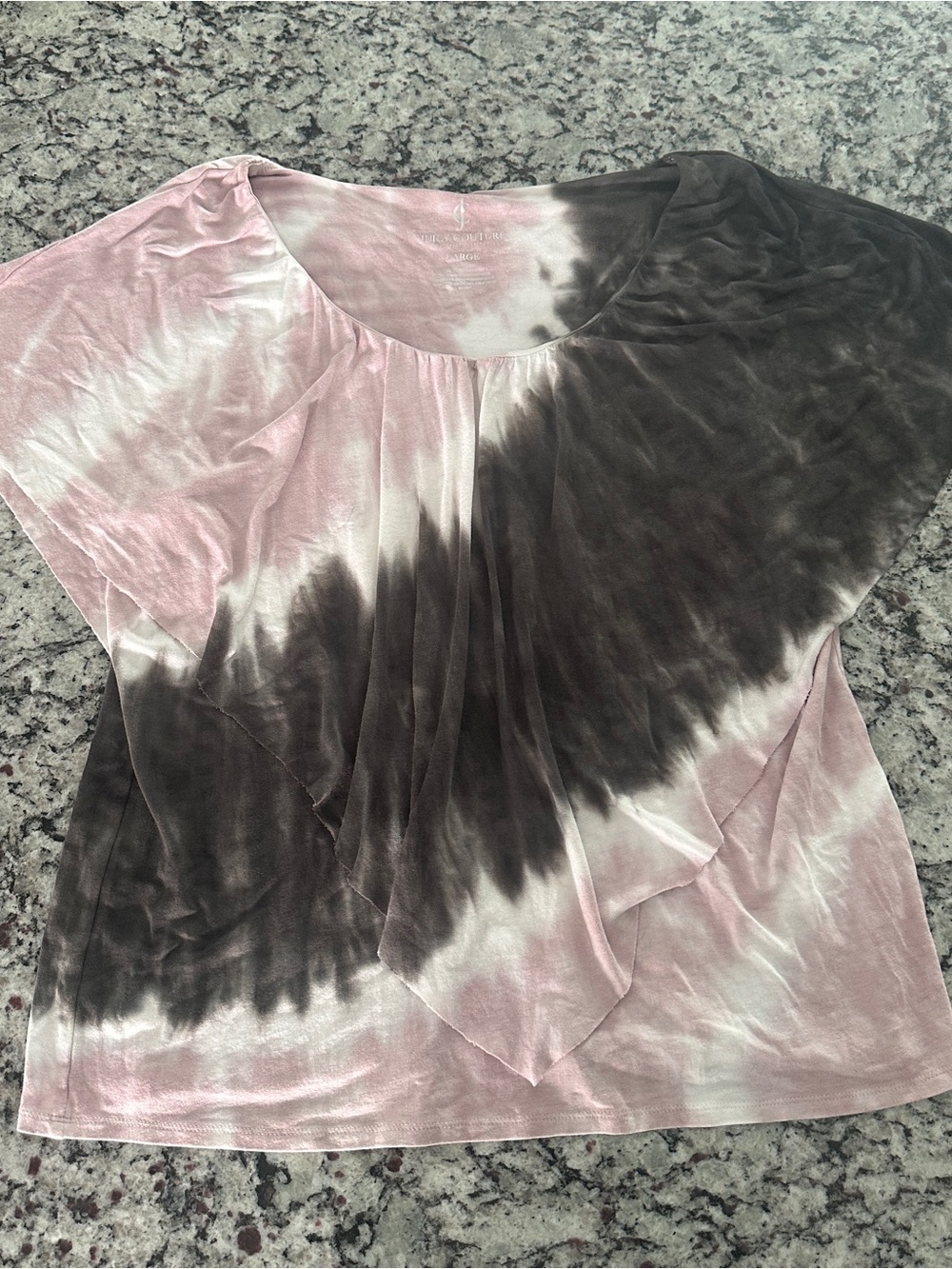 Juicy Couture Pink and Black Tie-Dye Flutter Sleeve Blouse